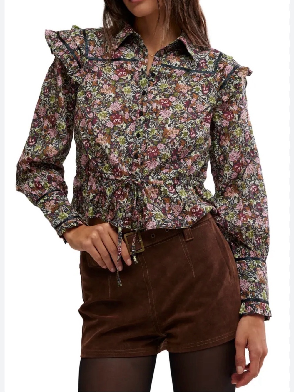 NWT Free People Daybreak Floral Print Long Sleeve Shirt Size Large